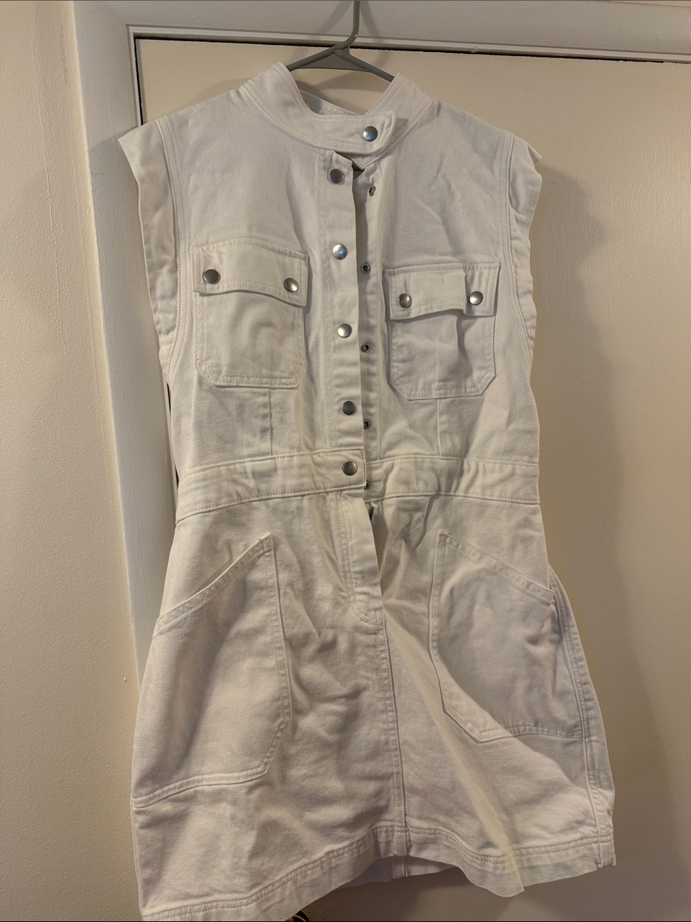 Express White Sleeveless Snap-Front Utility Dress